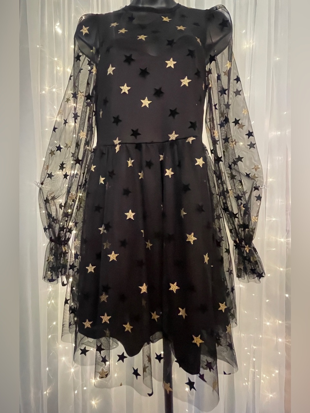 SHEIN Black Dress with Gold Star Embroidery